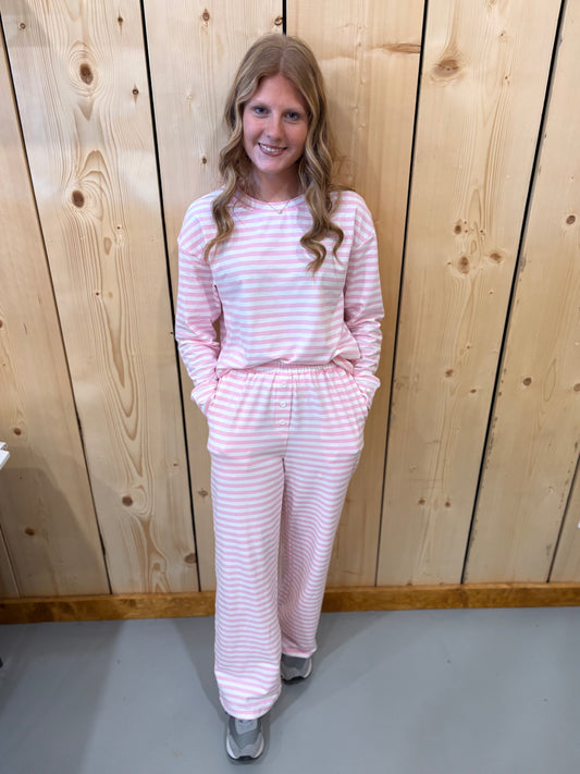 Light Pink Stripe Pants Set