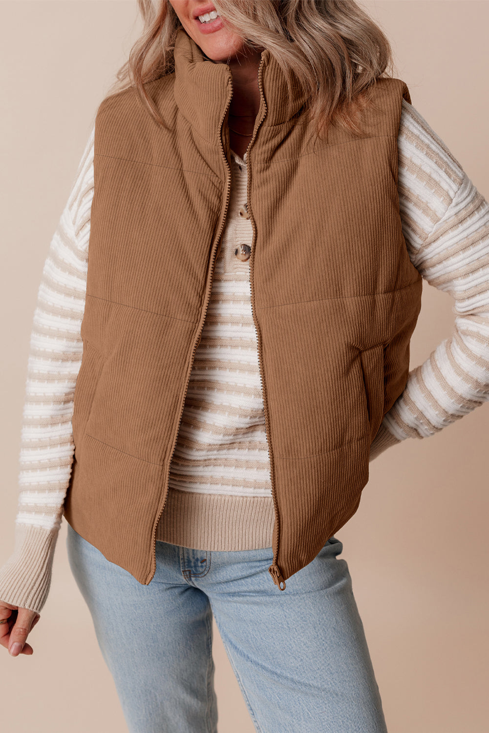 PRE-ORDER Coffee Corduroy Puffer Vest