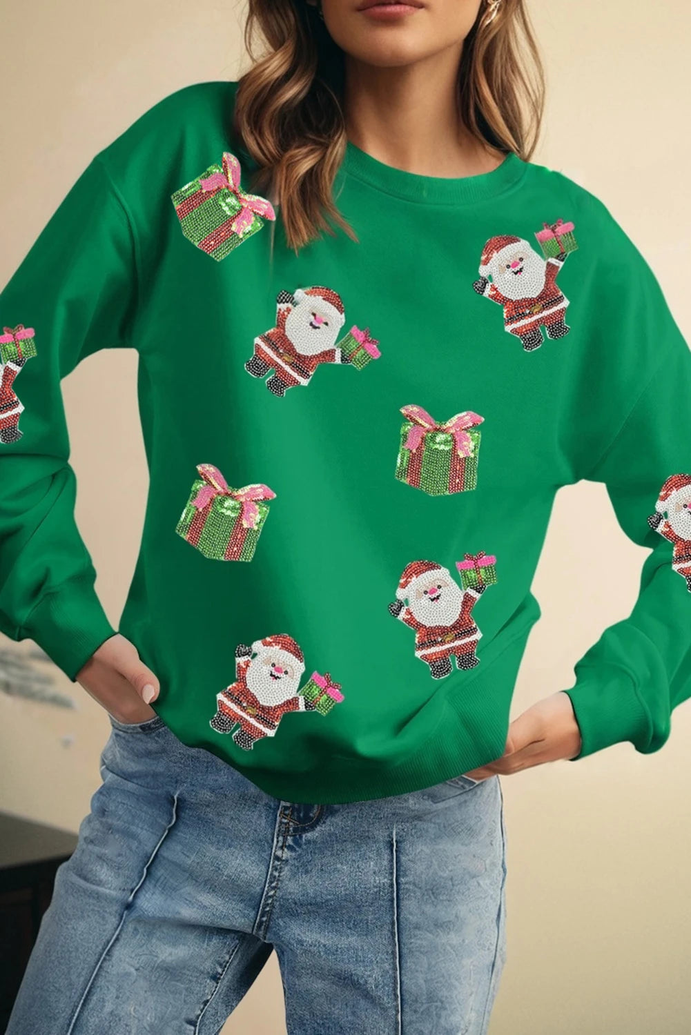 PRE-ORDER Dark Green Christmas Sequin Sweatshirt