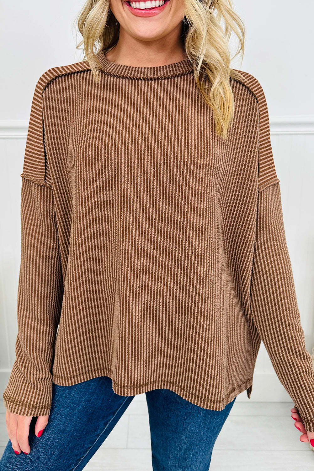 PRE-ORDER Dark Khaki Ribbed Long Sleeve