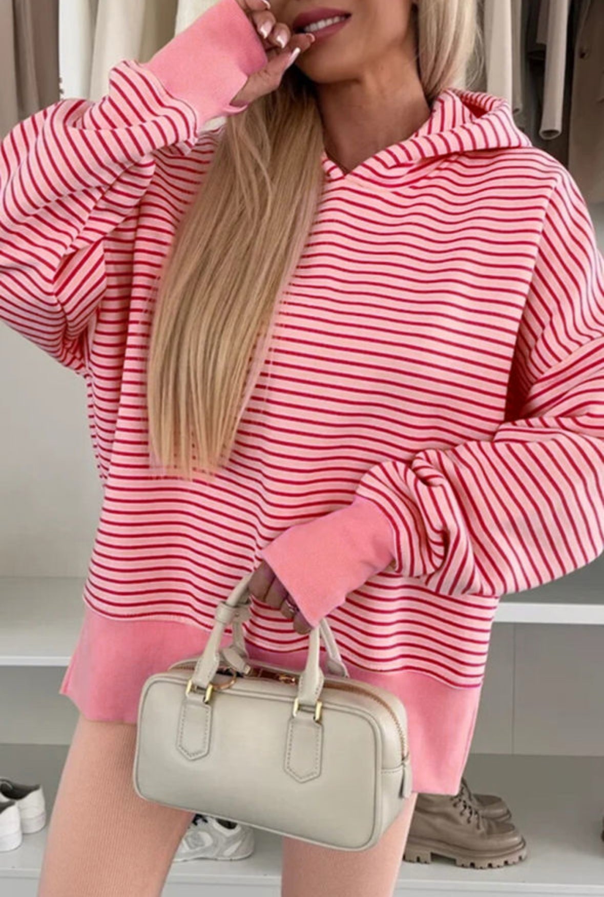 PRE-ORDER Rose Stripe Loose Fit Hoodie