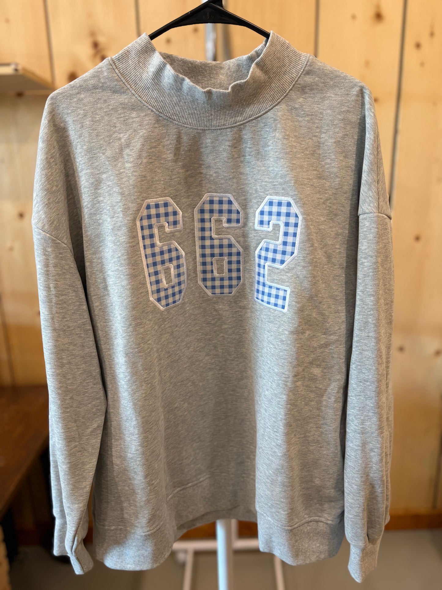 Blue Gingham 662 Gray Mock Neck Sweatshirt