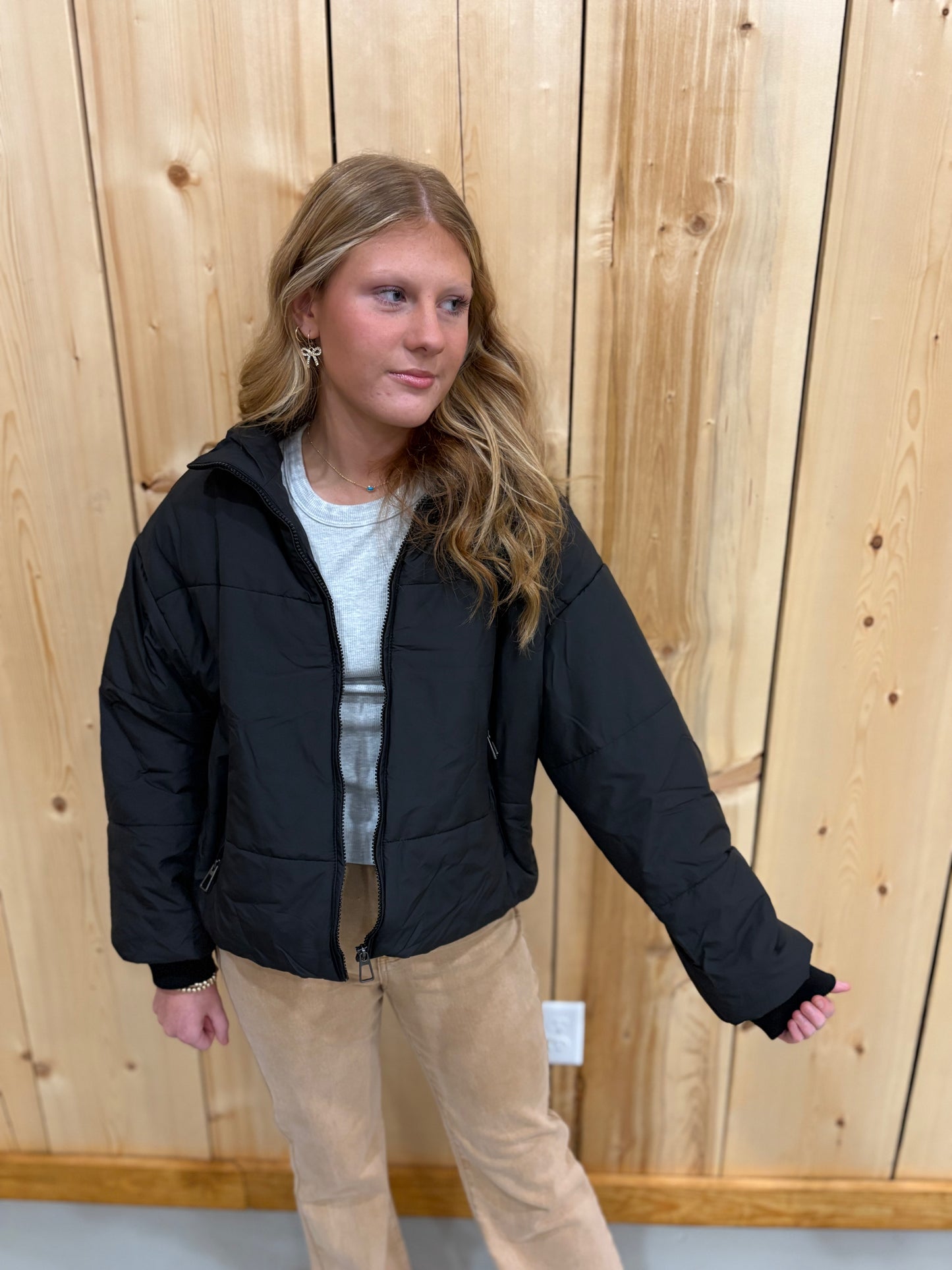 Black Zip Up Puffer Jacket