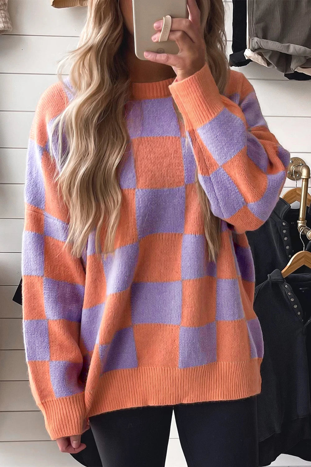 PRE-ORDER Grapefruit Orange Checkered Sweater