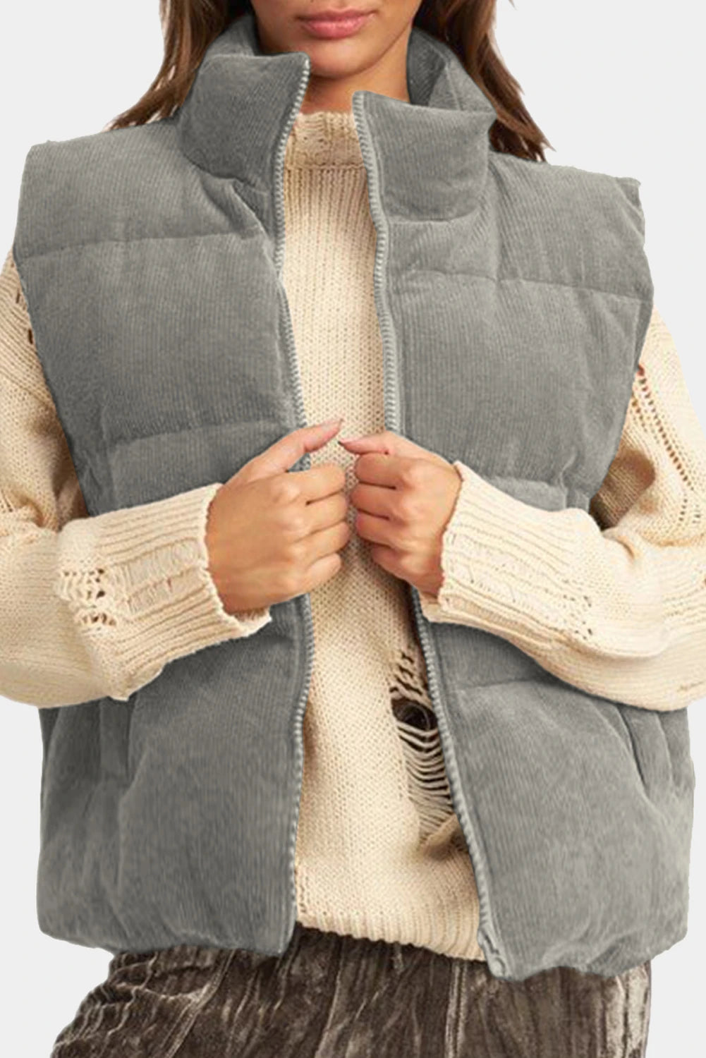 PRE-ORDER Gray Corduroy Puffer Vest