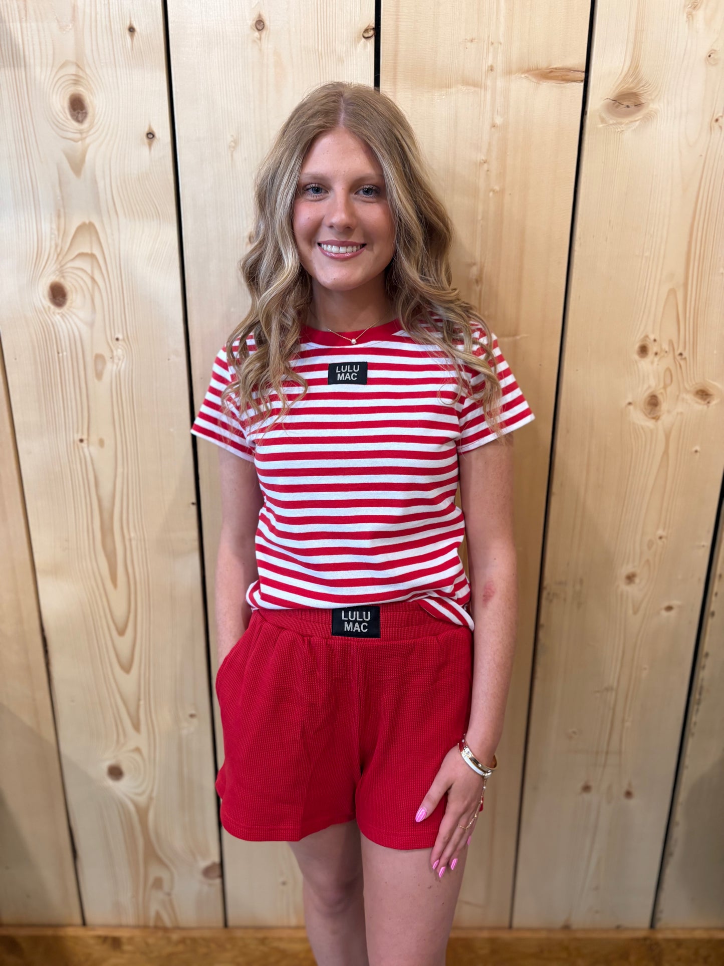 LULU MAC Waffle Pop Red Shorts