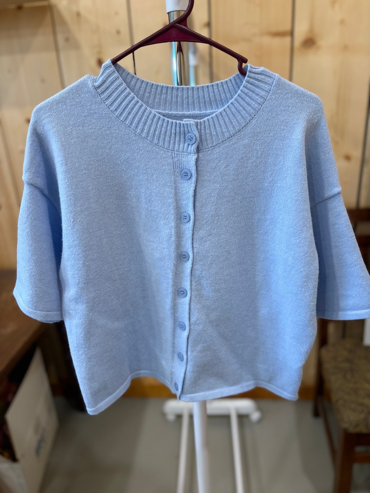 Blue Button Up Short Sleeve Sweater