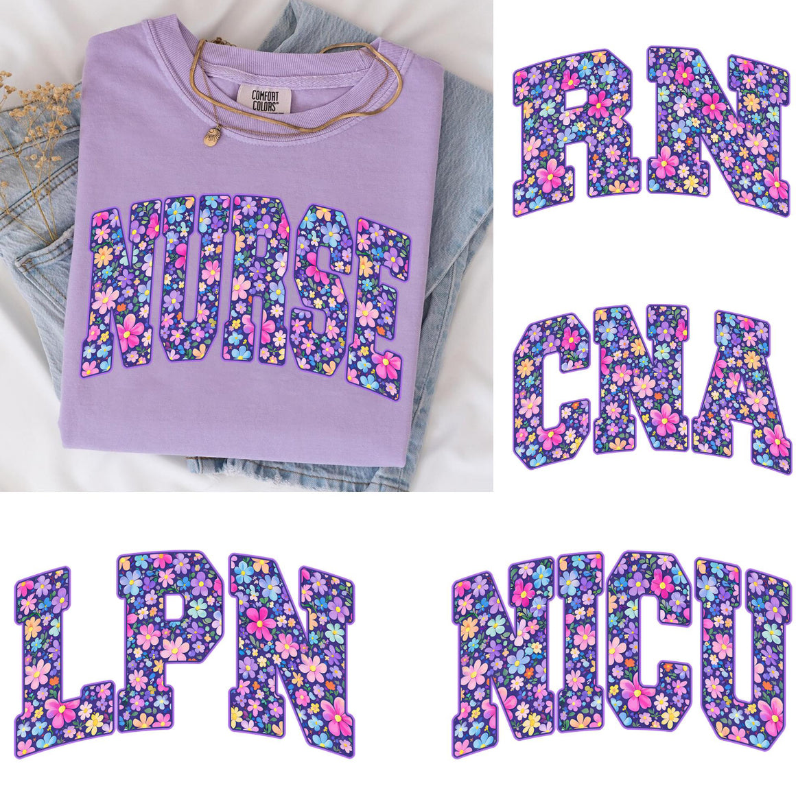 Floral Nurse Comfort Color Short Sleeve