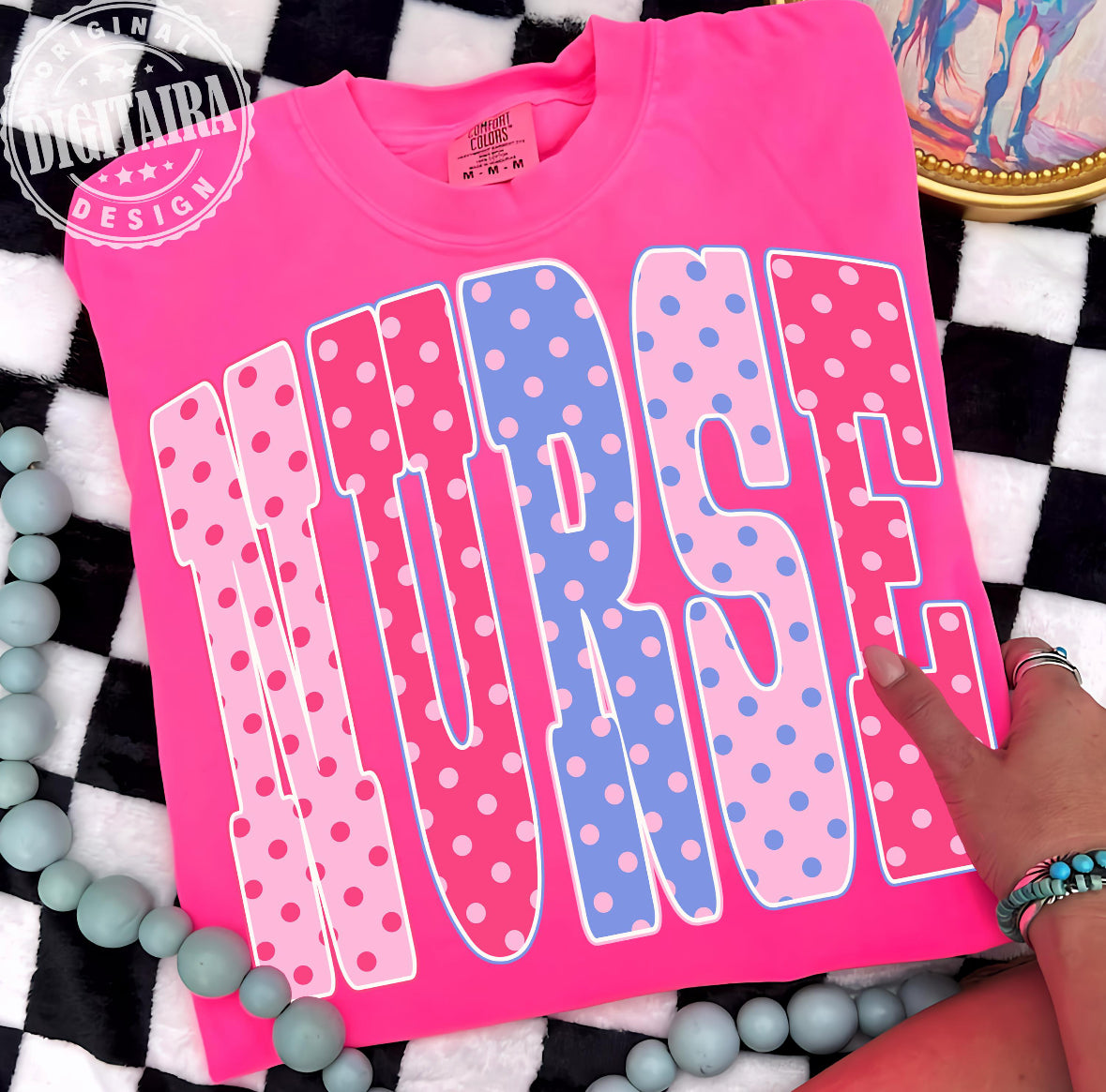 Polka Dot Nurse Comfort Color Short Sleeve