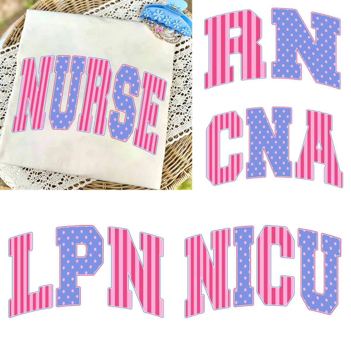 Stripe/Polka Dot Nurse Comfort Color Short Sleeve