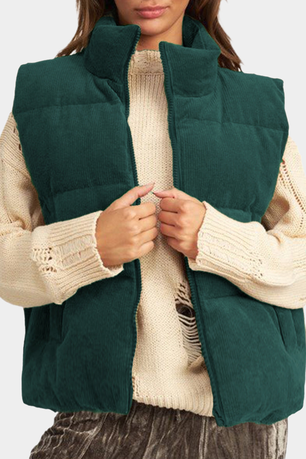 PRE-ORDER Jungle Green Corduroy Puffer Vest