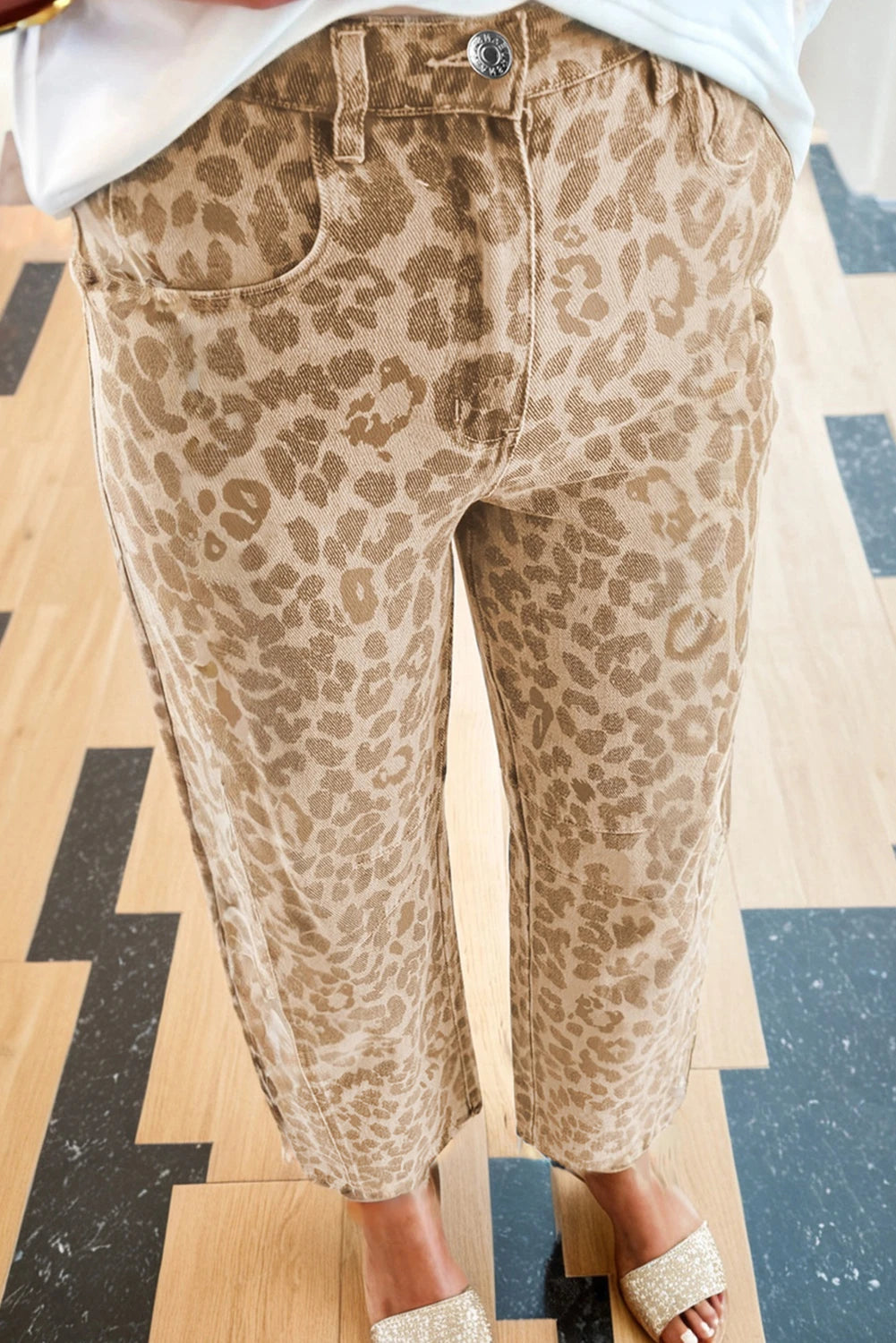PRE-ORDER Khaki Leopard Straight Jeans