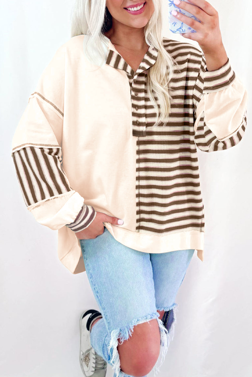 PRE-ORDER Khaki Stripe Pullover Top
