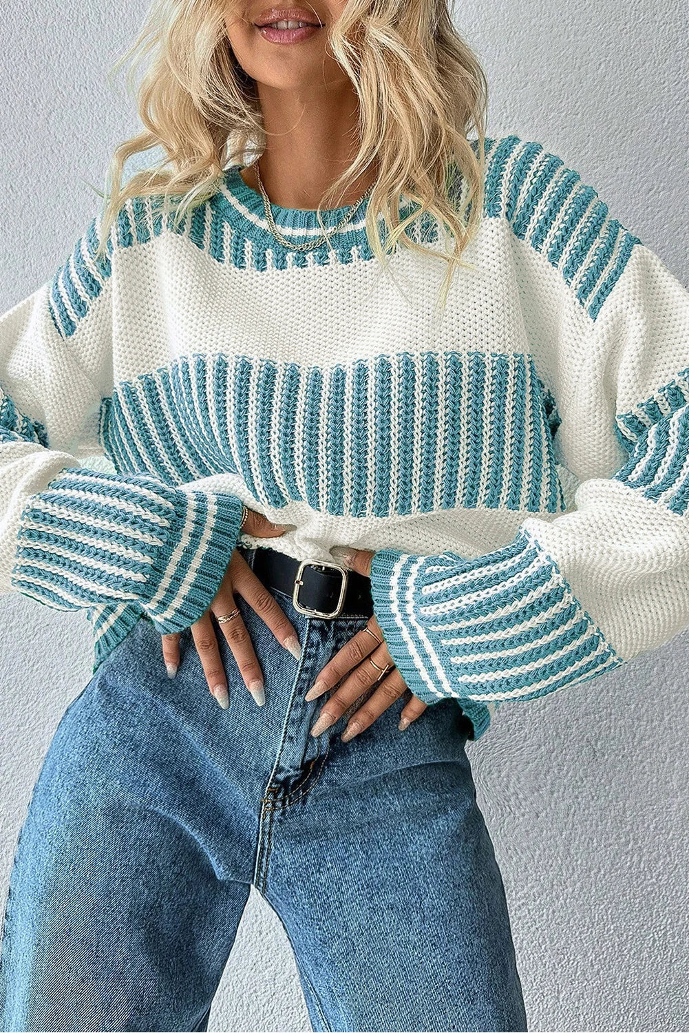 PRE-ORDER Light Blue Two Tone Striped Sweater