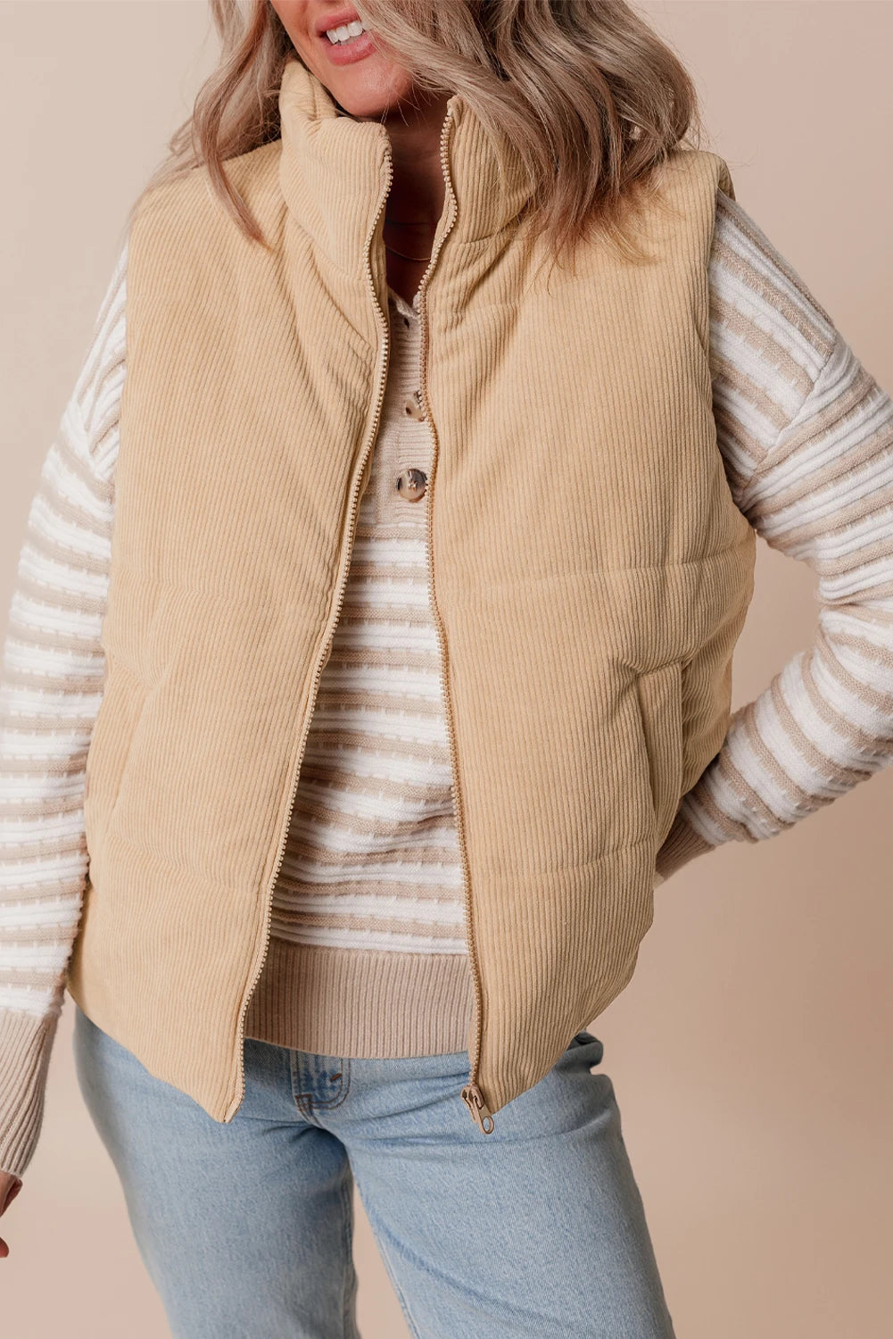 PRE-ORDER Beige Corduroy Puffer Vest