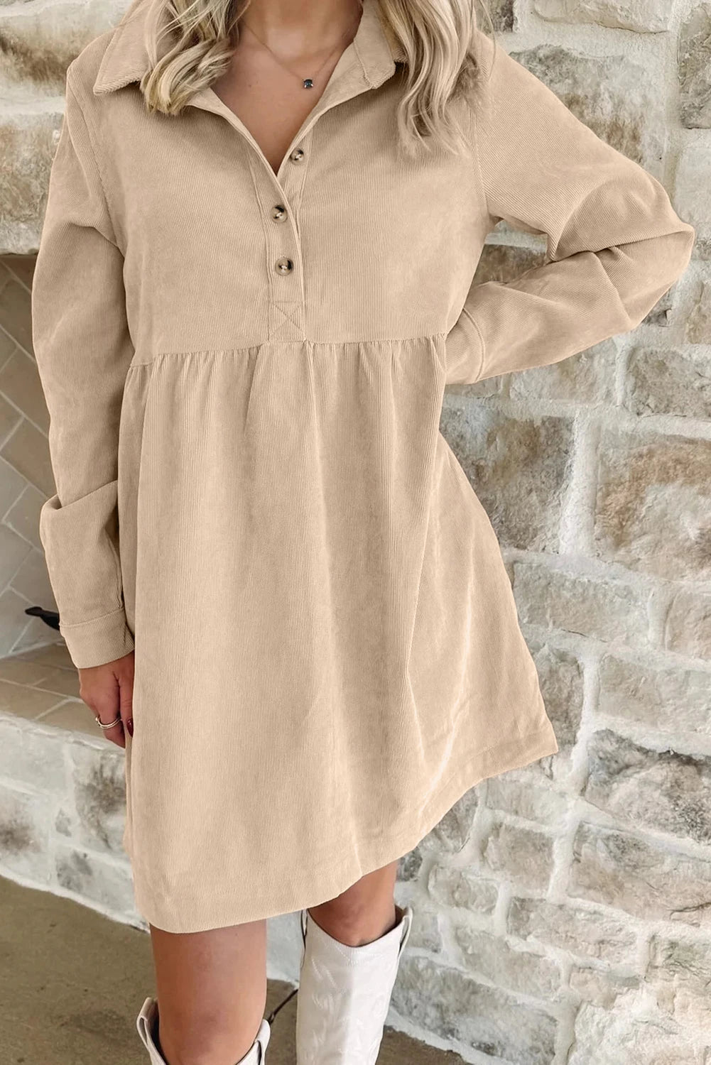 PRE-ORDER Oatmeal Corduroy Long Sleeve Dress