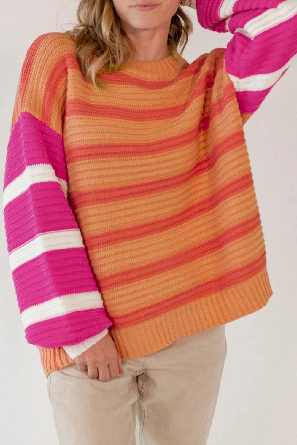 Orange Stripe Colorblock Loose Sweater