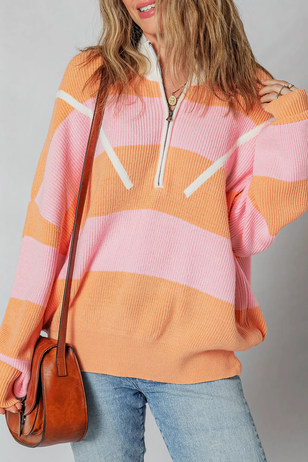 PRE-ORDER Sunset Stripe Half Zip Oversize Sweater