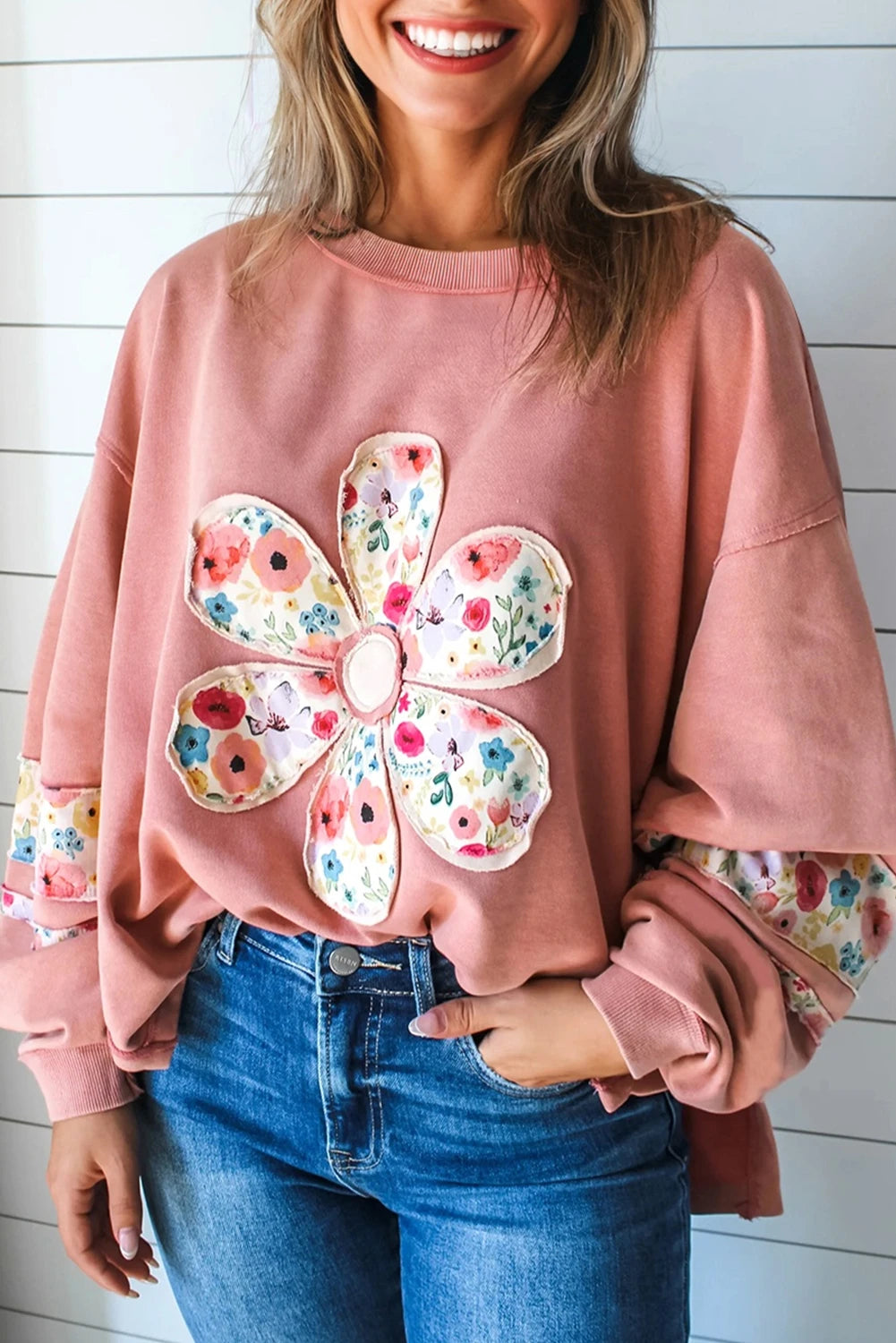 PRE-ORDER Peach Blossom Baggy Pullover Sweatshirt