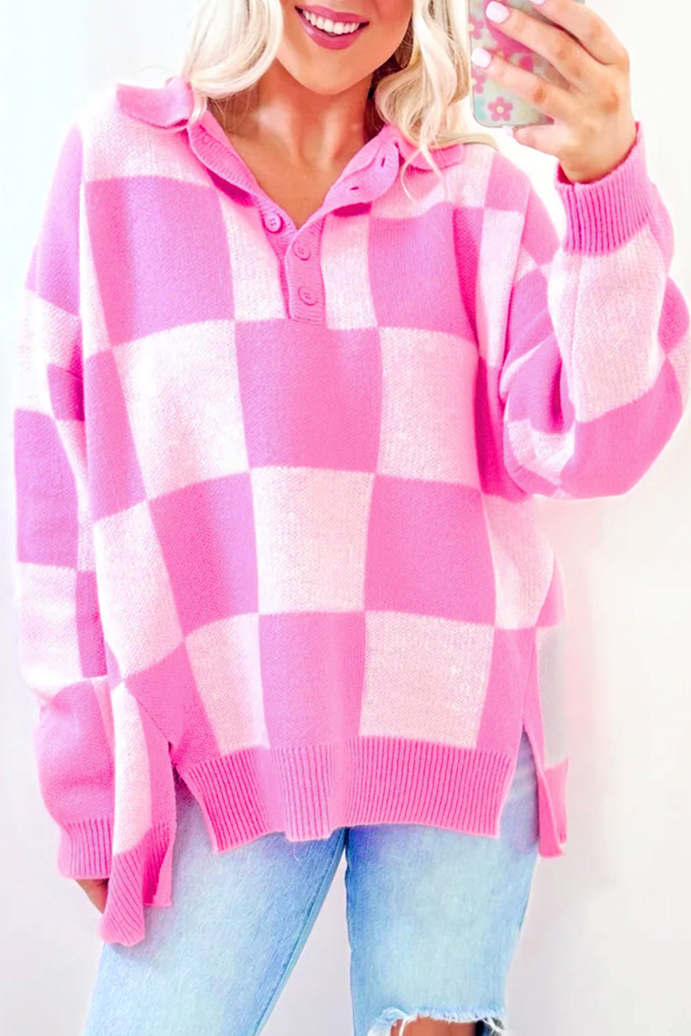 PRE-ORDER Pink Checkerboard Sweater