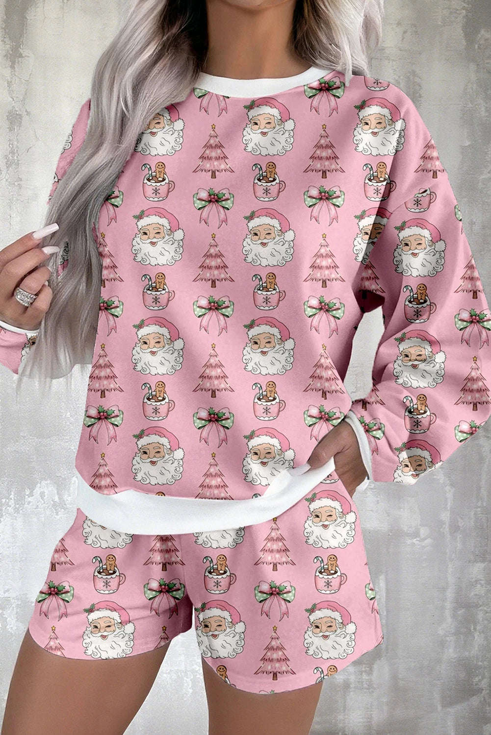PRE-ORDER Pink Christmas Lounge Short Set