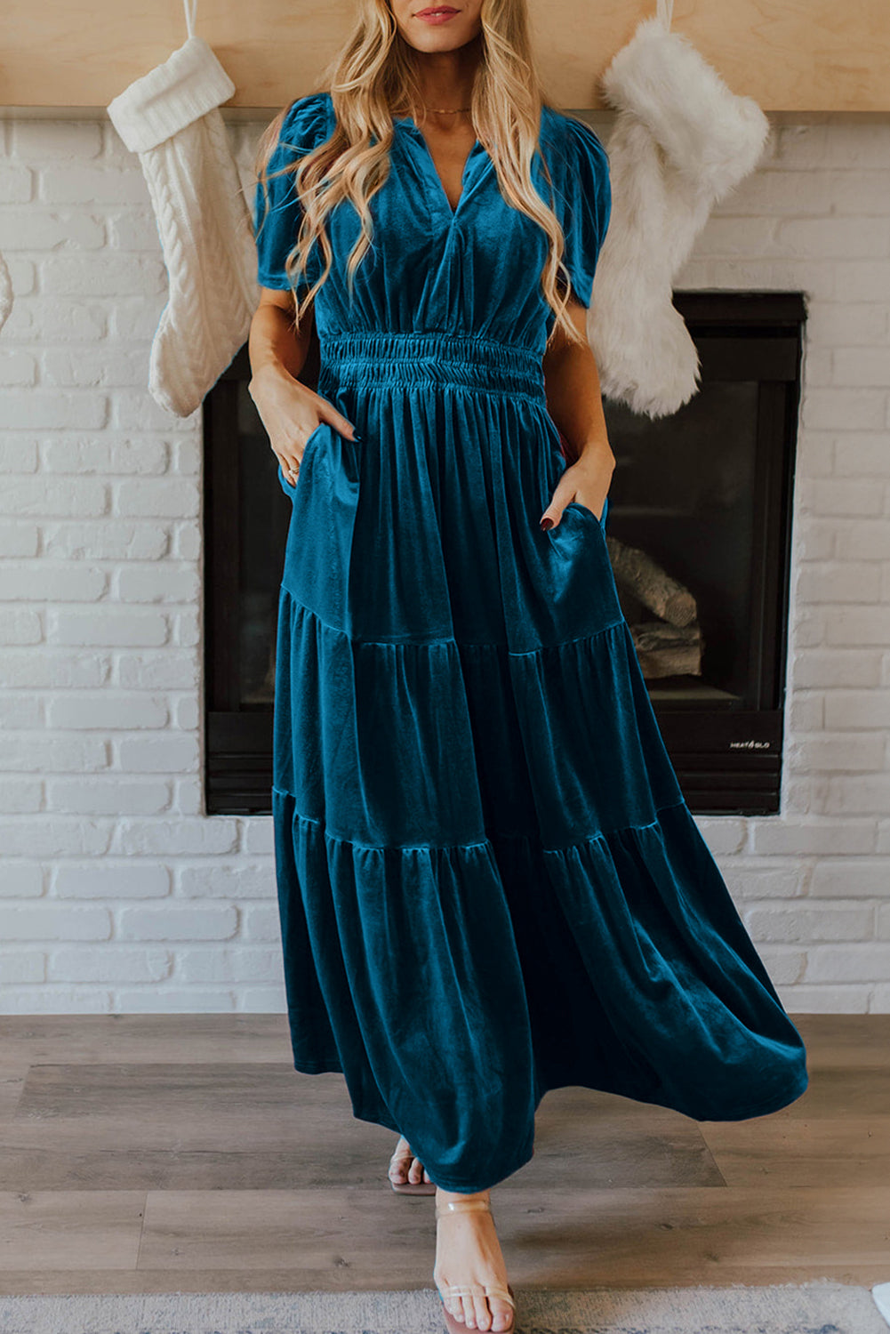 PRE-ORDER Prussian Blue Velvet Maxi Dress