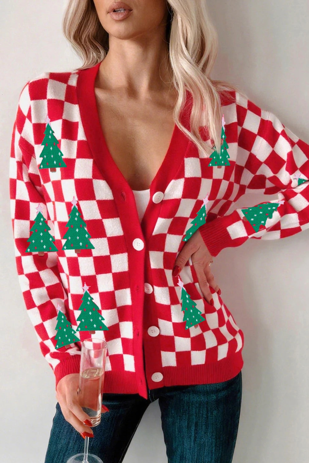 PRE-ORDER Red Checkered Christmas Tree Cardigan