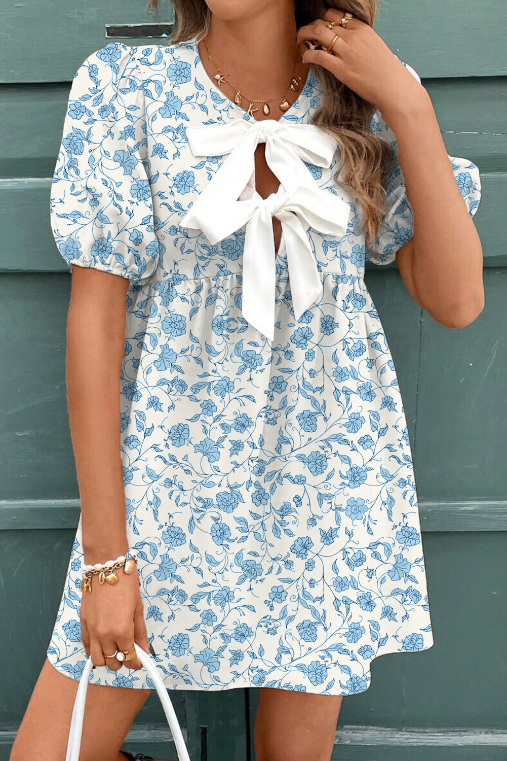 PRE-ORDER Sky Blue Floral Puff Sleeve Dress