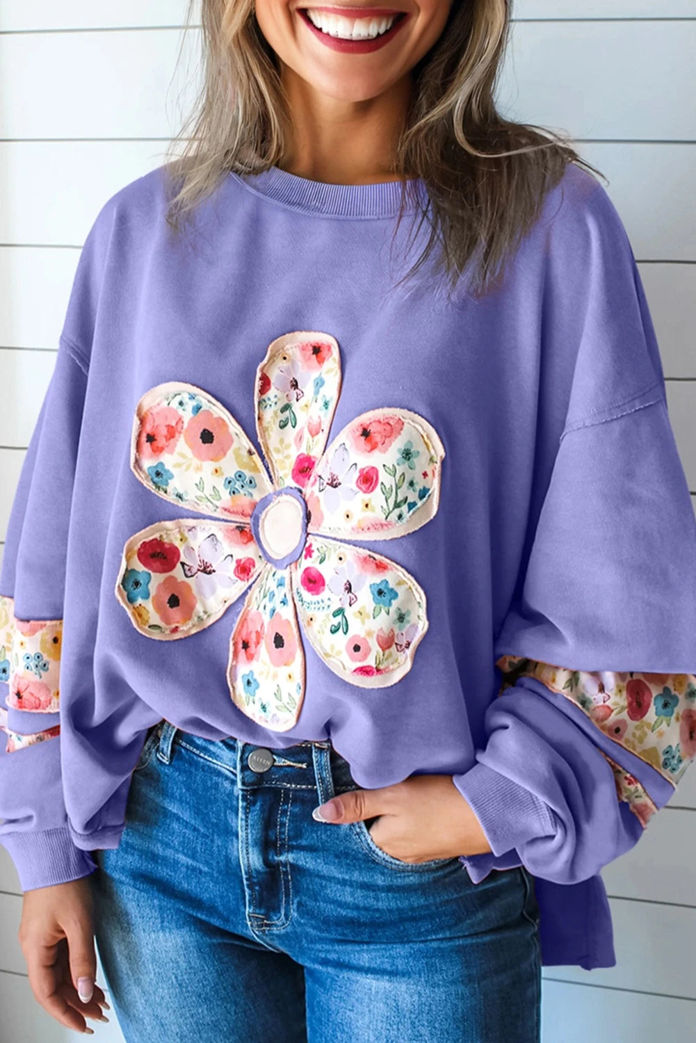 PRE-ORDER Purple Floral Baggy Pullover Sweatshirt