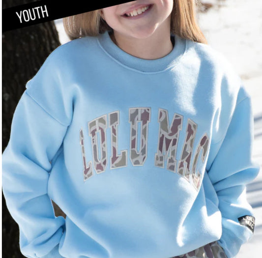 LULU MAC Youth Light Blue/Camo Sweatshirt