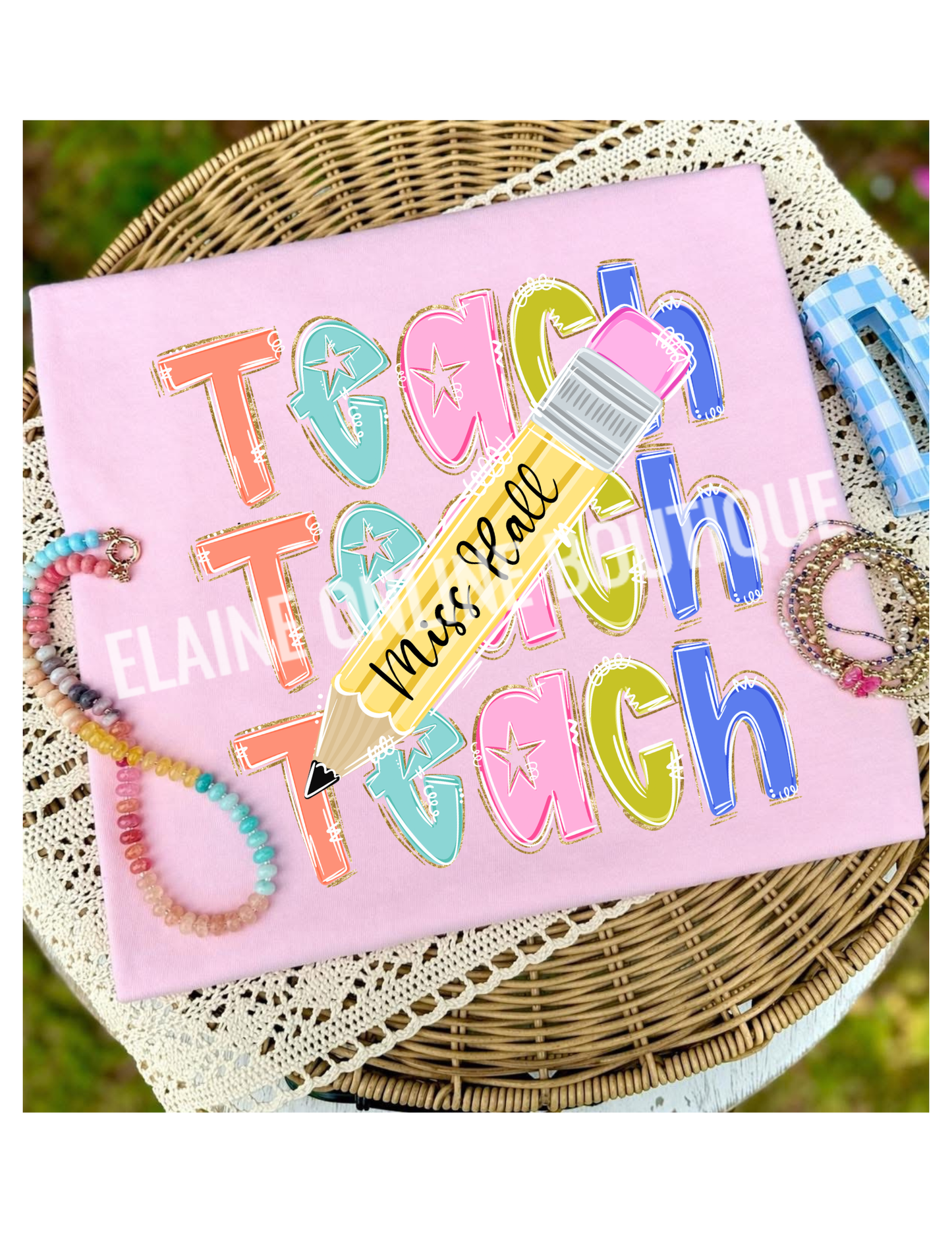 Teach with Customizable Pencil Comfort Color Short Sleeve