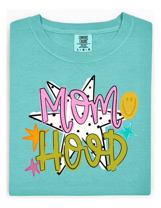 Mom Hood Polka Dot Star Comfort Color Short Sleeve