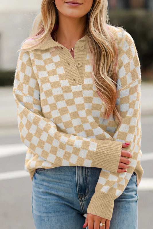 PRE-ORDER Apricot Checkered Sweater