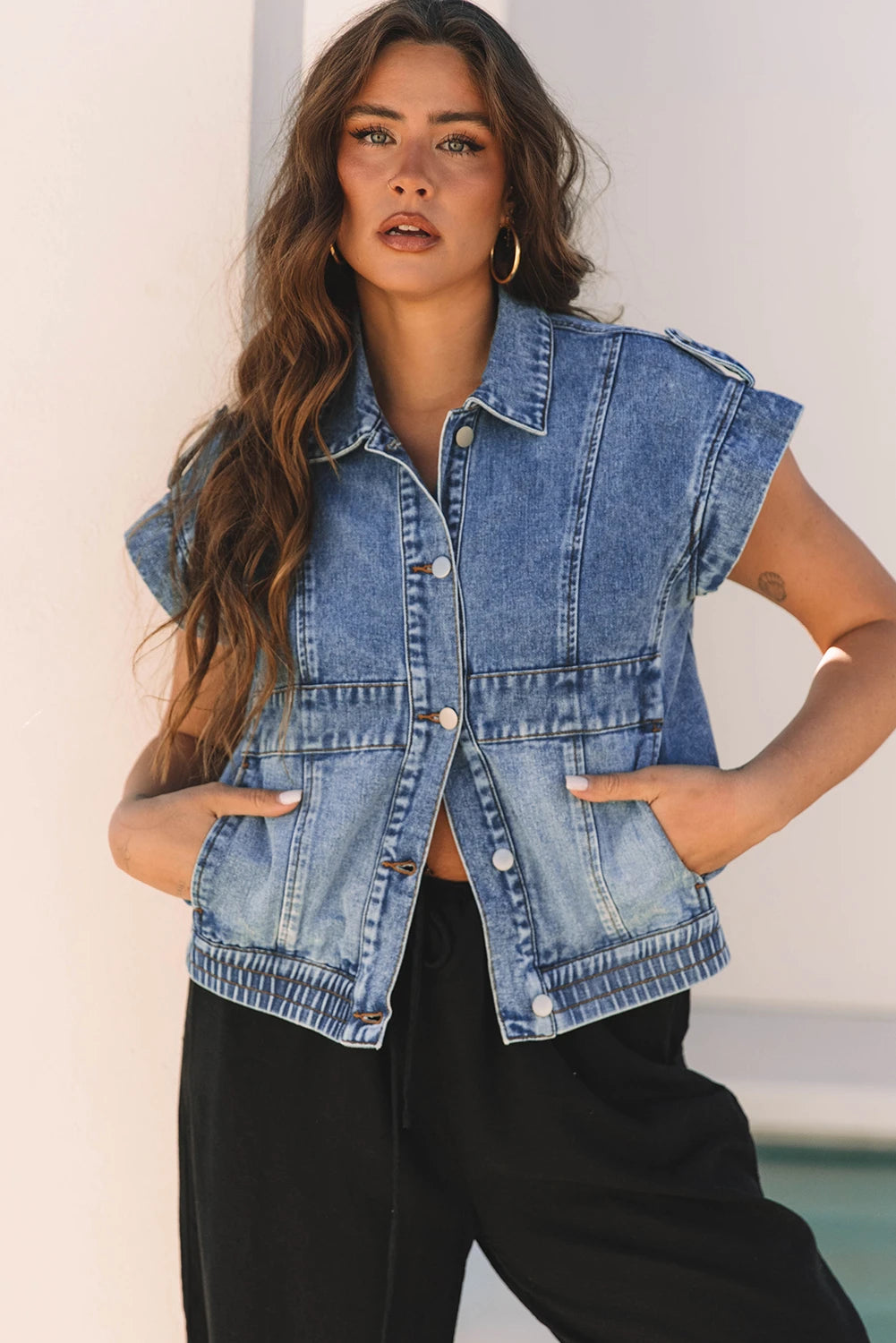 PRE-ORDER Carry Me Out in Denim Button Up Vest