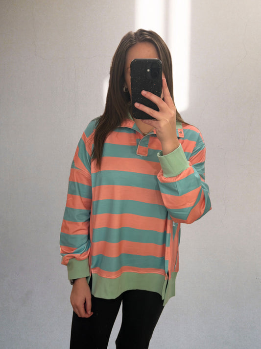Pink/Green Colorblock Stripe Pullover