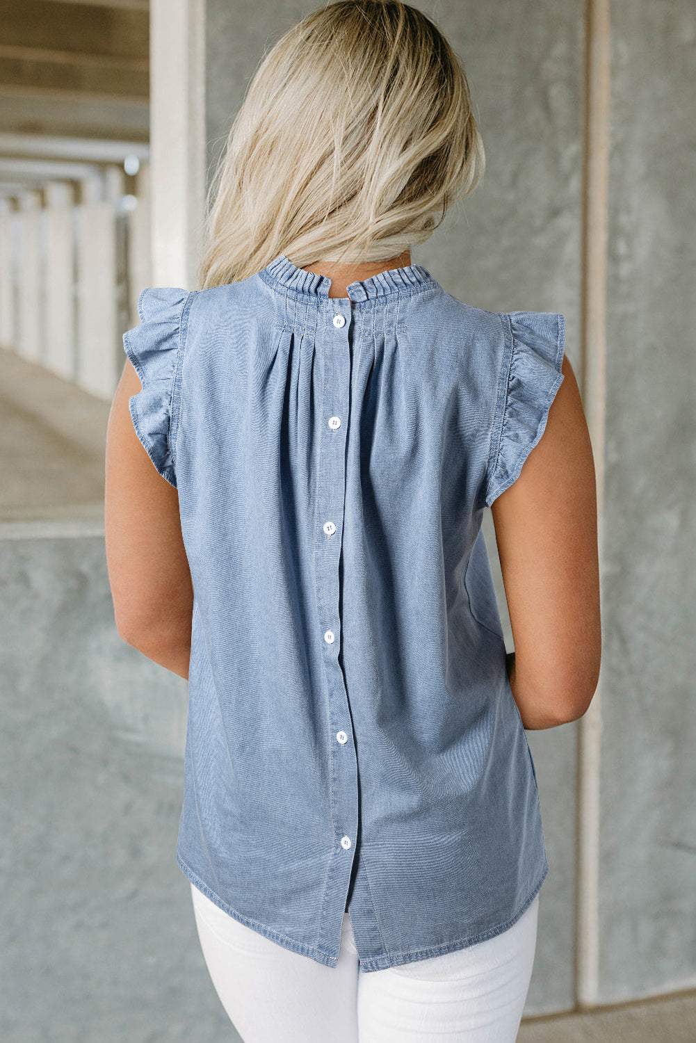 PRE-ORDER Denim Button Back Top