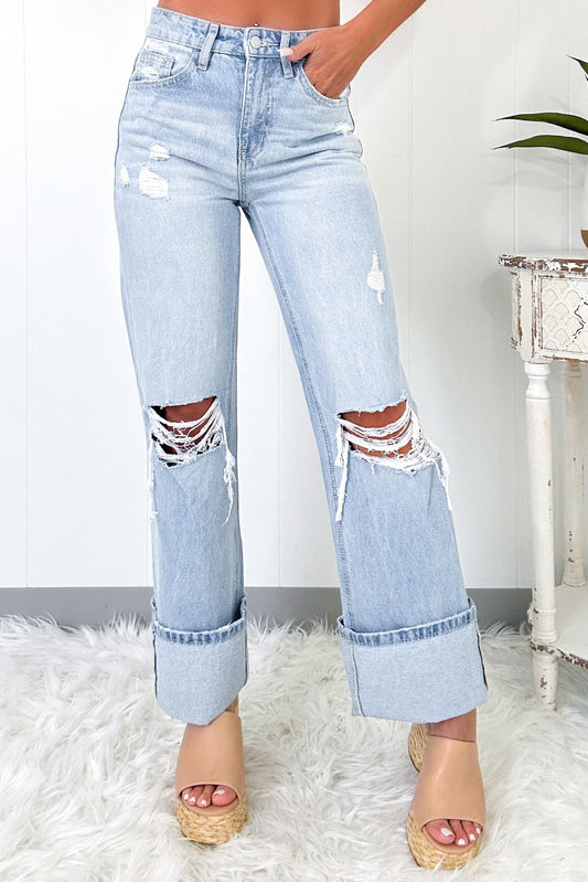 PRE-ORDER Beau Blue Light Wash Distressed Straight Jeans