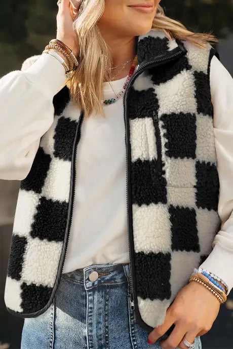 PRE-ORDER Black Checkered Sherpa Vest
