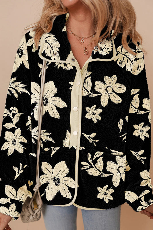 PRE-ORDER Black Floral Buttoned Fleece Jacket