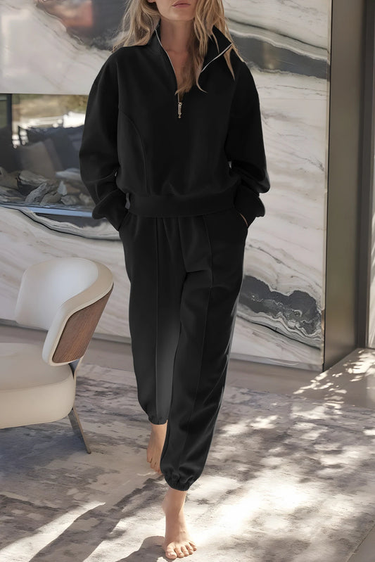 PRE-ORDER Black Half Zip up Pullover Joggers Set