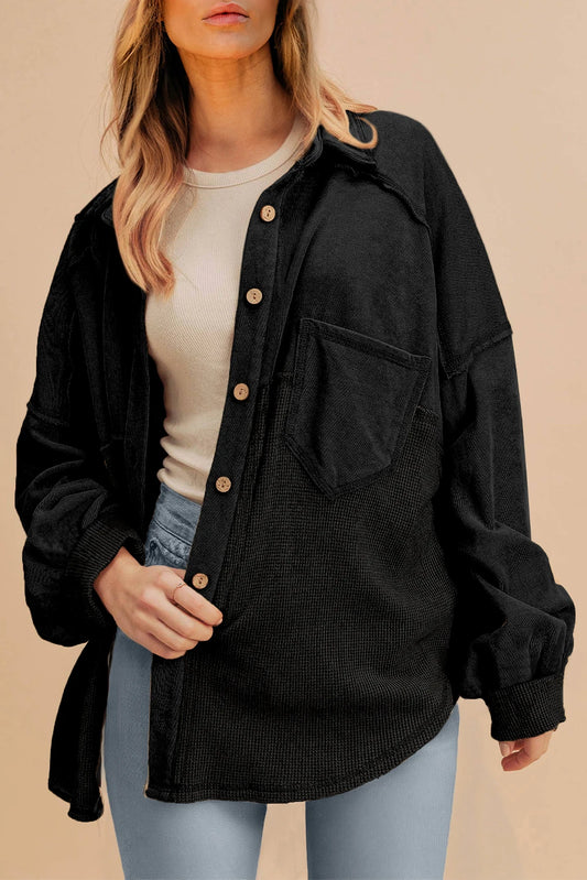 PRE-ORDER Black Waffle Knit Shacket