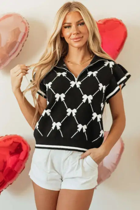 PRE-ORDER Black & White Bow Sweater Top
