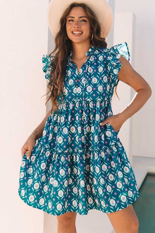PRE-ORDER Blue Retro Floral Dress