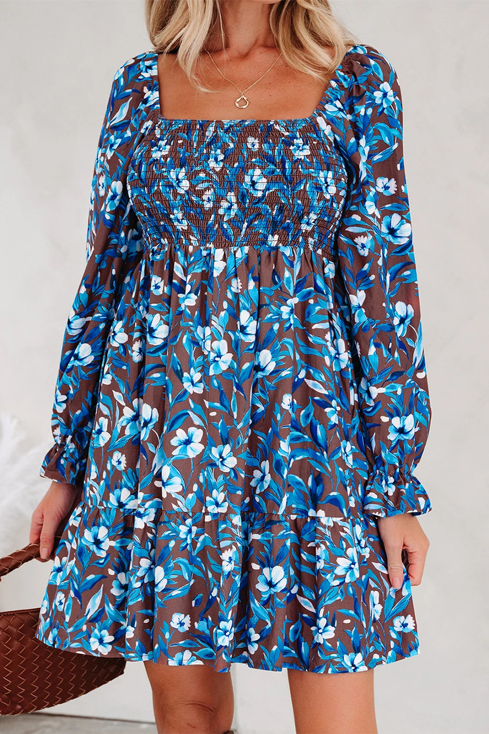 PRE-ORDER Blue Smocked Floral Dress