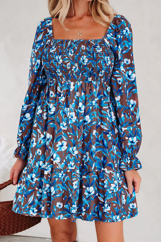 PRE-ORDER Blue Smocked Floral Dress