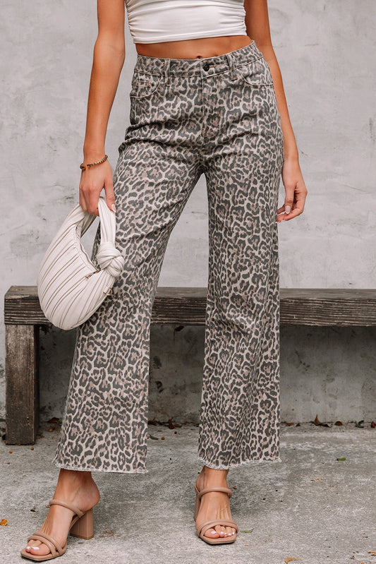 Brown Leopard Wide Leg High Waist Jeans