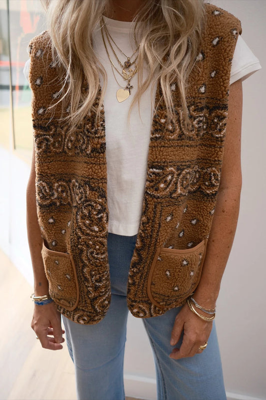 PRE-ORDER Brown Sherpa Paisley Vest