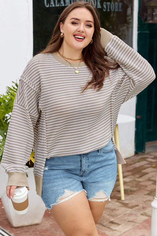 PRE-ORDER Brown Stripe Plus Size Long Sleeve Top