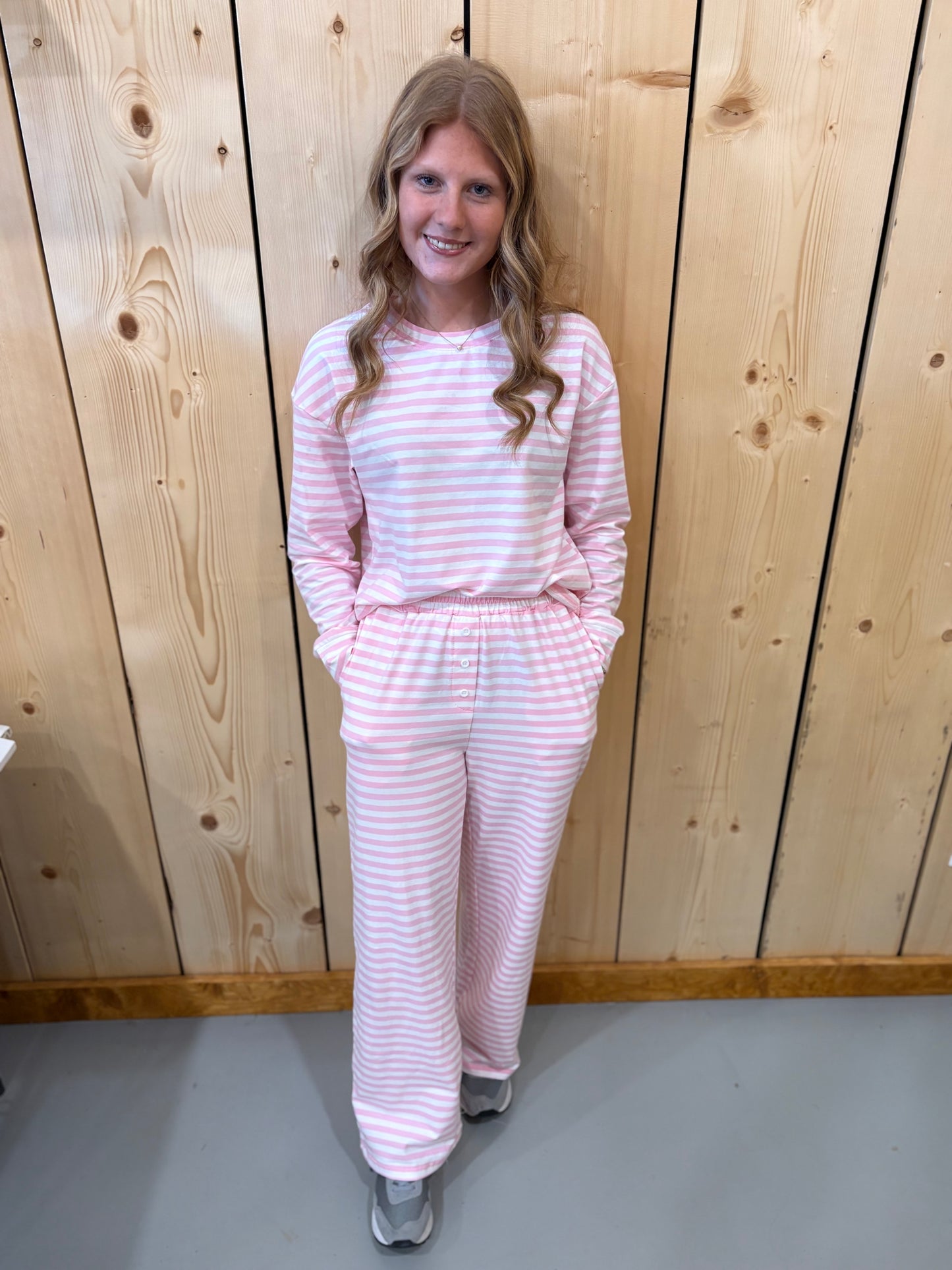 Light Pink Stripe Pants Set
