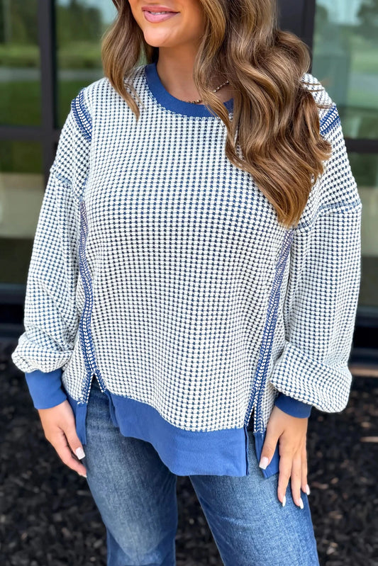 PRE-ORDER Dark Blue Waffle Knit Top